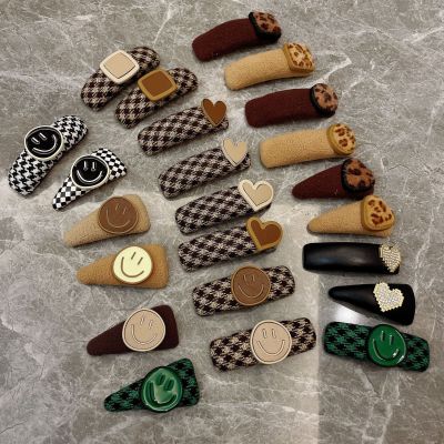 Korean Dongdaemun Same Product Houndstooth Bread Clip Love Smiley Face Side Clip Simple Girl Bang Clip Hair Accessories