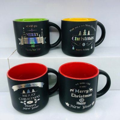 Ch409 Christmas Ceramic Cup Frosted Cup Water Cup Mug Daily Necessities Cup Black Background Silver Word Cup2023