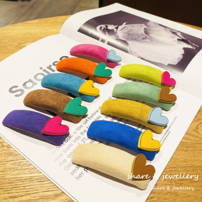 Korean Color Suede Thickening Sponge Cloth Hairpin Hair Accessories Color Blocking Girl Love Side Clip BB Clip