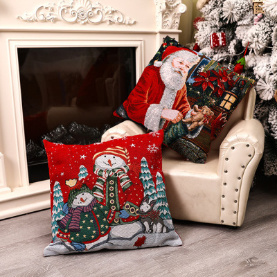Cross-Border Christmas Decorations Creative Pillow Cover Bedside Cushion Santa Claus Jacquard Sofa Pillow Cases Pillow Cover Wholesale