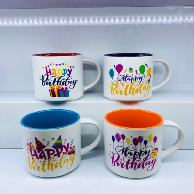 Bd210 Creative Happy Birthday Text Ceramic Cup Mug Water Cup Daily Necessities Cup Department Store Cup2023