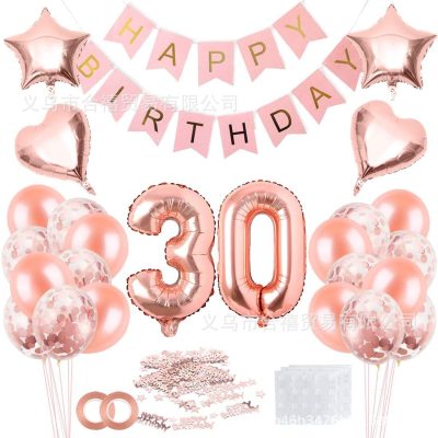 Cross-Border Rose Golden Digital 0-100 Birthday Suit Party Decoration Aluminum Mold Rubber Balloons Gift Scene