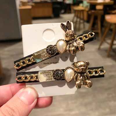 South Korea Dongdaemun Bear Barrettes Back Head Metal Three-Dimensional Baroque Vintage Headwear Side Clip Word Duckbill Clip