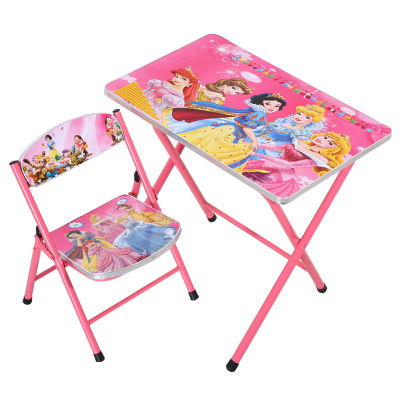 Cartoon Kindergarten Elementary School Children Foldable Study Table and Chair Set Desk Dining Table Adjustable