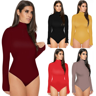 2021 Foreign Trade Autumn and Winter Long-Sleeved Bottoming Shirt Women's Clothing Amazon Europe and America Cross Border Tight Jumpsuit Bodysuit