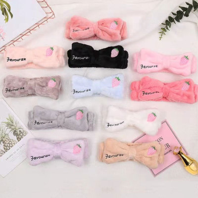  Yingmin Accessory Korean Style Plush Hair Band Sweet Girl Embroidery Letter Bow Headband Face Wash Headband Hair Hoop Headwear Hair Accessories