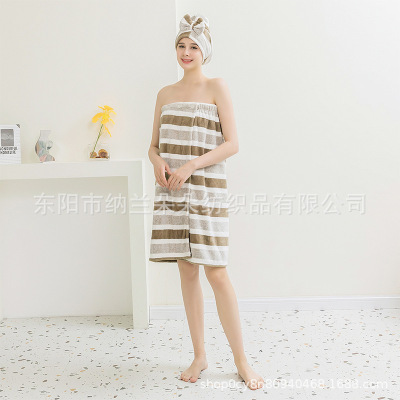 [Nalan Duoduo] Coral Fleece Anti-Exposure Bath Skirt Kit Wearable Bath Towels Water-Absorbing Quick-Drying Bow Hair Drying Hat