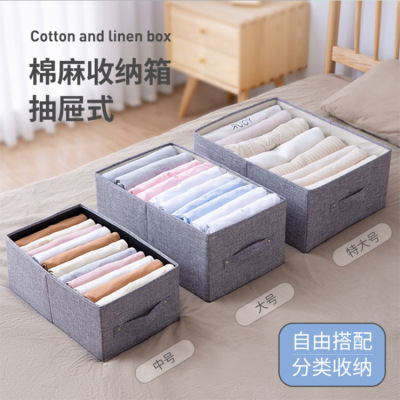 Fabric Drawer Storage Box Household Wardrobe Clothes Items Large Capacity Cotton and Linen Foldable Storage Organizing Box