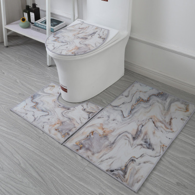 Modern Minimalist Toilet Three-Piece Crystal Velvet Floor Mat Bathroom Mats Toilet Floor Mat Printed Marble Carpet