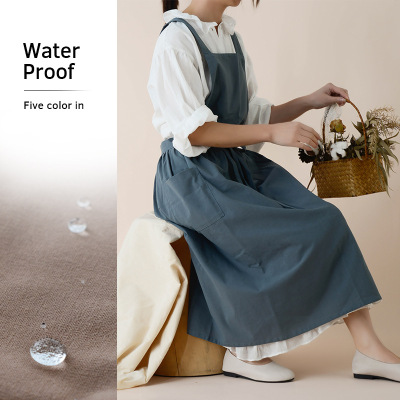 Amazon Export Waterproof Cotton Linen Kitchen Art Apron Kitchen Cafe Apron Vest Apron Factory Overclothes