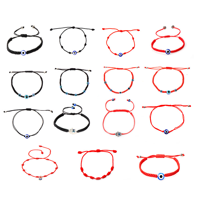电商恶魔之眼红绳编织 绳编手链蓝眼睛手绳 手编手链红绳手链批发