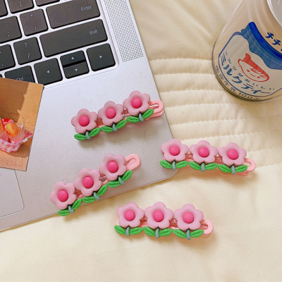 Super Pink Tulip Barrettes Sweet Girly Flowers Bang Clip Japanese and Korean Summer Side Clip Hair Accessories Fashion