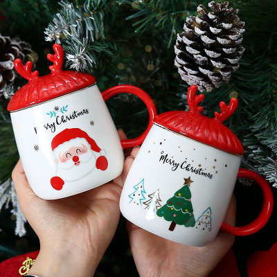 Christmas Cup Ceramic Gift Creative Mug Hand Gift Couple Water Cup Gift Box Coffee Cup with Cover Spoon Personality