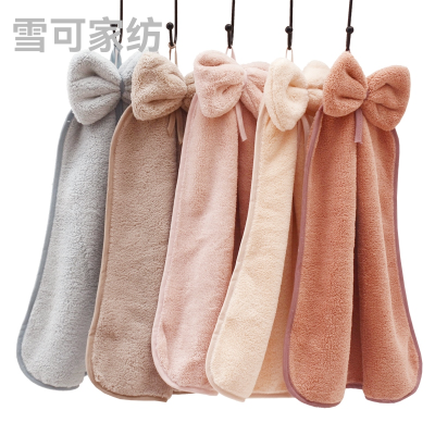 Bow Hand Towel Coral Fleece Absorbent Towel Hanging High Quality Living Hall Can Be Labeled for Production