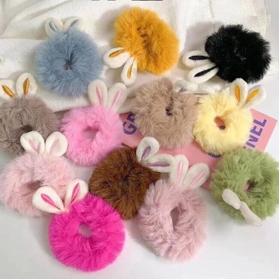 Korean Cartoon Rabbit Ears Plush Hair Ring Sweet Cute Hair String Ponytail Bun Headband Rubber Band Girls' Hair Accessories