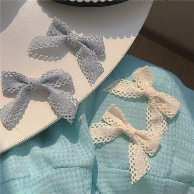 Milk Blue Barrettes Spring Color Cream Rice Hollow Lace Bowknot Hair Ring Hair Accessories Hair Band for Girls Hair Band