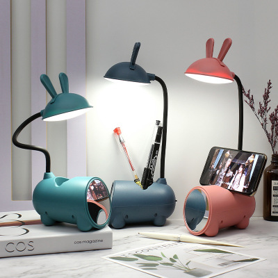 Bunny Student Dormitory Touch with Pen Holder Dimmable Eye Protection Learning Desk Lamp with Mirror Bedside Led Small Night Lamp