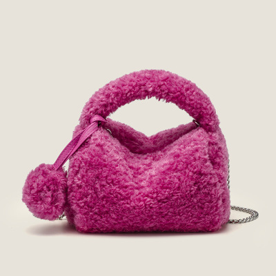 Autumn and Winter Women's Bags New Fashion Korean Style Portable Fur Bag Lamb Wool Bag Women's Boston Chain Messenger Bag