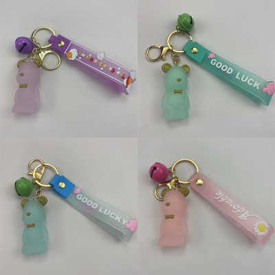 Creative Cute Transparent Jelly Crystal Bow Tie Bear Keychain Creative PVC Soft Glue Toy Bag Package Pendant