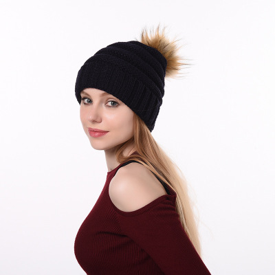 Factory Direct Supply 2021 Autumn and Winter New Fur Ball Knitted Hat Outdoor Travel Warm Hat Fashion Sleeve Cap