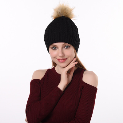 2021 New Removable Fur Ball Double-Layer Twist Knitted Hat Fashion Warm Hat Travel Sleeve Cap Wholesale