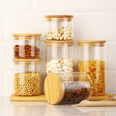 Bamboo Cover Borosilicate Heat-Resistant Glass Storage Tank Sealed Glass Jar Snack Candy Nuts Grains Storage Tank