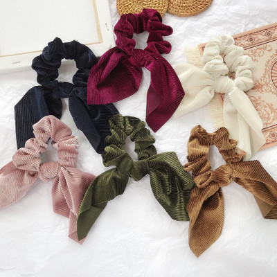 Cross-Border Autumn and Winter New Retro Rabbit Ears Hair Rope Headband Female Online Influencer Rubber Band Tied-up Hair Headdress Flower Cloth Hair Accessories