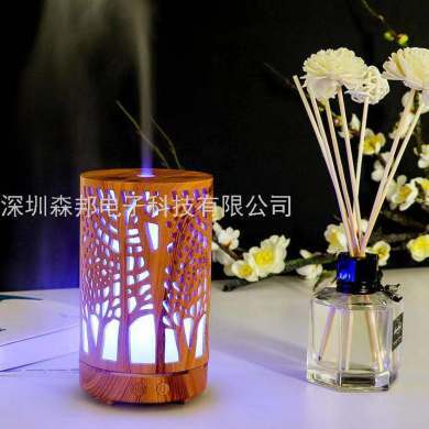 Chinese Traditional Wood Grain Wood Art Aroma Diffuser Lamp Furnace Humidifier Decoration