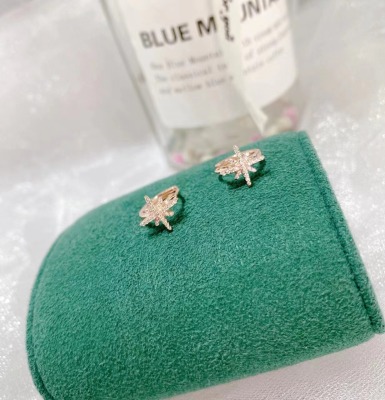 925 Silver Full Diamond Rice Character Design Ear Clip Tide Ear Studs Temperament Ear Clip Ear Clip Small Earrings Earrings All-Matching Ear Clip