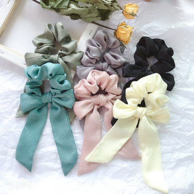 Qiyu Europe and America Cross Border 11-Color Bow Ribbon Large Intestine Ring Hair Band Female Plain Colored Style Released Circle Factory Wholesale Direct Sales