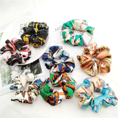 Cross-Border European and American Cloth Hair Ring Fashion Satin Printed Fabric Large Intestine Ring Amazon Hair Band Female Accessories Manufacturer