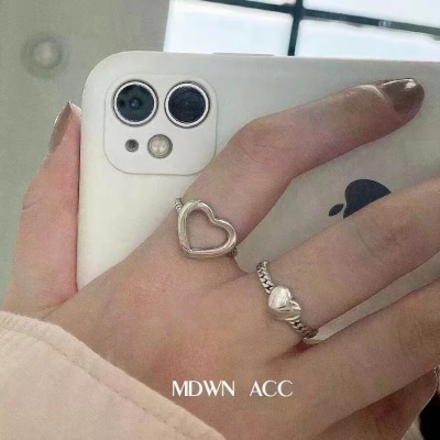 925 Sterling Silver Ring Female Simple Fashion Personality Love Twin Open Adjustable Ins Ring