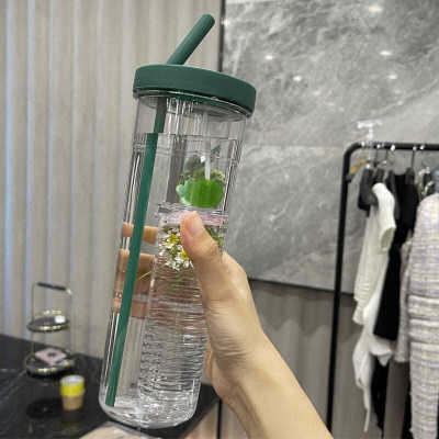 Cute Good-looking Girl Drinking Glass Double Drink Cup Large Capacity Cup Female Student Portable Summer Kettle Cup with Straw