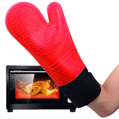 High temp resistant nonslip extra long silicone oven gloves