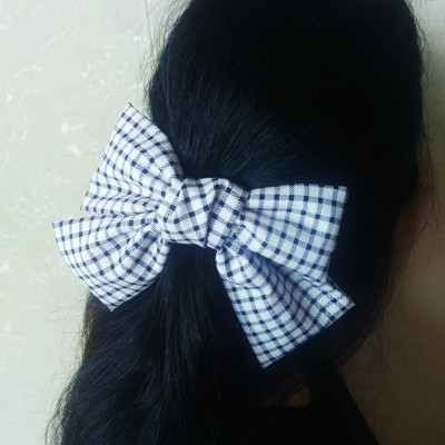 Korean Style Simple Internet Popular Plaid Bow Barrettes Wholesale Back Head Spring Clip Top Clip Hairpin Hair Ornaments