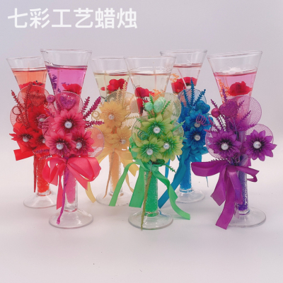 Yiwu Factory Direct Sales Glass Goblet Heart-Shaped Smoke-Free Pressed Candle with Woven Knot