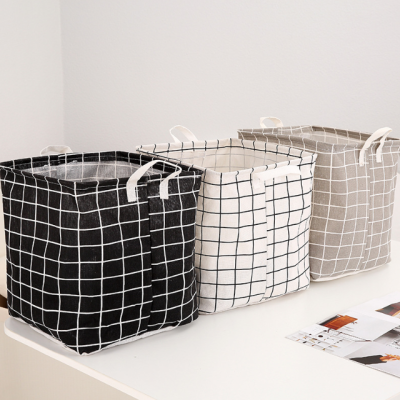 New Storage Basket Cotton and Linen Fabric Folding Container Nordic Plaid Large Toy Storage Bag Storage Basket