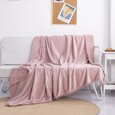 Cross-Border Direct Supply Flannel Tassel Ball Solid Color Blanket Sofa Dormitory Cover Blanket Gift Air Conditioning 
