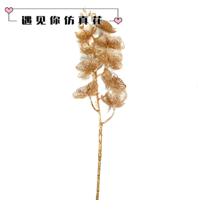 Simulation Golden Ginkgo Leaf Plastic Flowers Gold-Plated Hollow Gold Fan Simulation Flower Wedding Chinese New Year Decoration Props