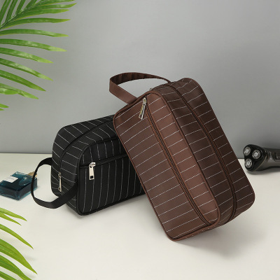 Fashion Striped Wash Bag Men's Business Trip Portable Tote Double-Layer Large Capacity Toiletries Storage Bag