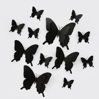 Cross-Border Halloween 3D Butterfly 12 PCs Black Butterfly Three-Dimensional Plastic Emulational Decoration Home Creative Spot