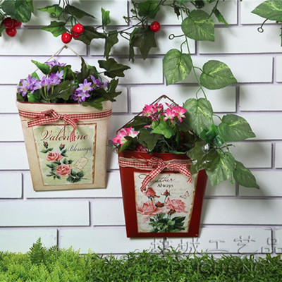 Christmas Series Creative Zakka Metal Crafts European Retro Distressed Storage Wall Hanging Bucket Iron Flower Arrangement