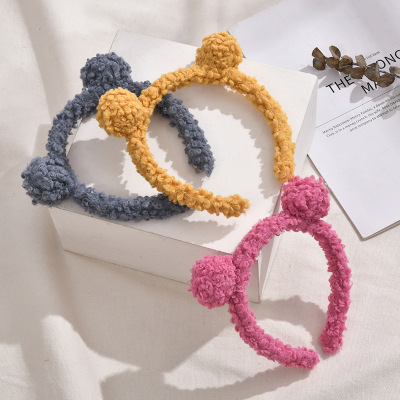 Autumn and Winter Korean Style Ins Style Lamb Fur Headband Cat Ears Cute Face Wash Hair Band Candy Color Plush Hair Clips Hair Accessories
