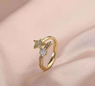 Cross-Border Hot Accessories European and American Diamond Ring Simple Fashion Fashionmonger Five-Pointed Star Shape Zircon Ring Direct Sales