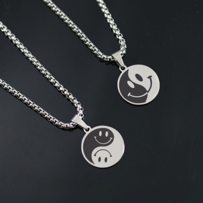 Stainless Steel Smiley Face Taiji Necklace Titanium Steel round Brand Fashion Brand Hip Hop Personality, Trend, Fashion Men's Pendant Accessories