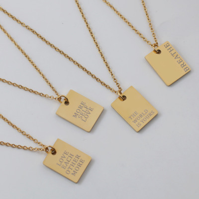 Stainless Steel Square Letter Pendant Necklace Ins Style Cold Light Luxury Style High-Grade Women's Titanium Steel Clavicle Necklace