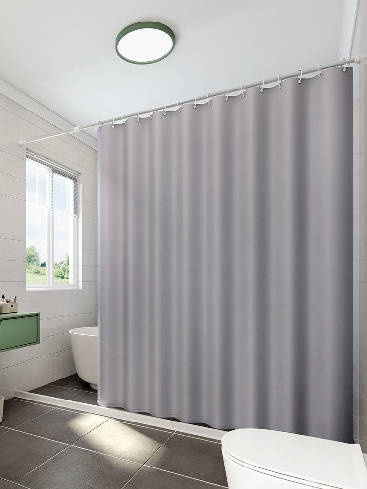 卫生间纯色浴帘防水布酒店淋浴房防霉加厚免打孔杆套装浴室隔断帘