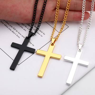 Europe and America Cross Border New Stainless Steel Cross Shelf Men's Necklace Titanium Steel Pendant Ornament Necklace