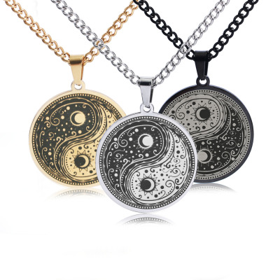 Ornament Titanium Steel Men's Creative Yin Yang Tai Chi Necklace Retro Ethnic Style Cross-Border New Arrival