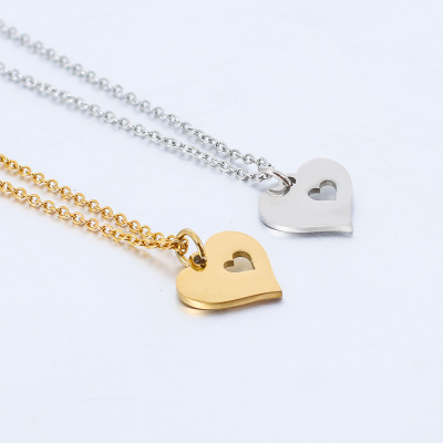 Heart-Shaped Hollow Double Love Women's Stainless Steel Necklace Simple Sweet Ornament Clavicle Chain